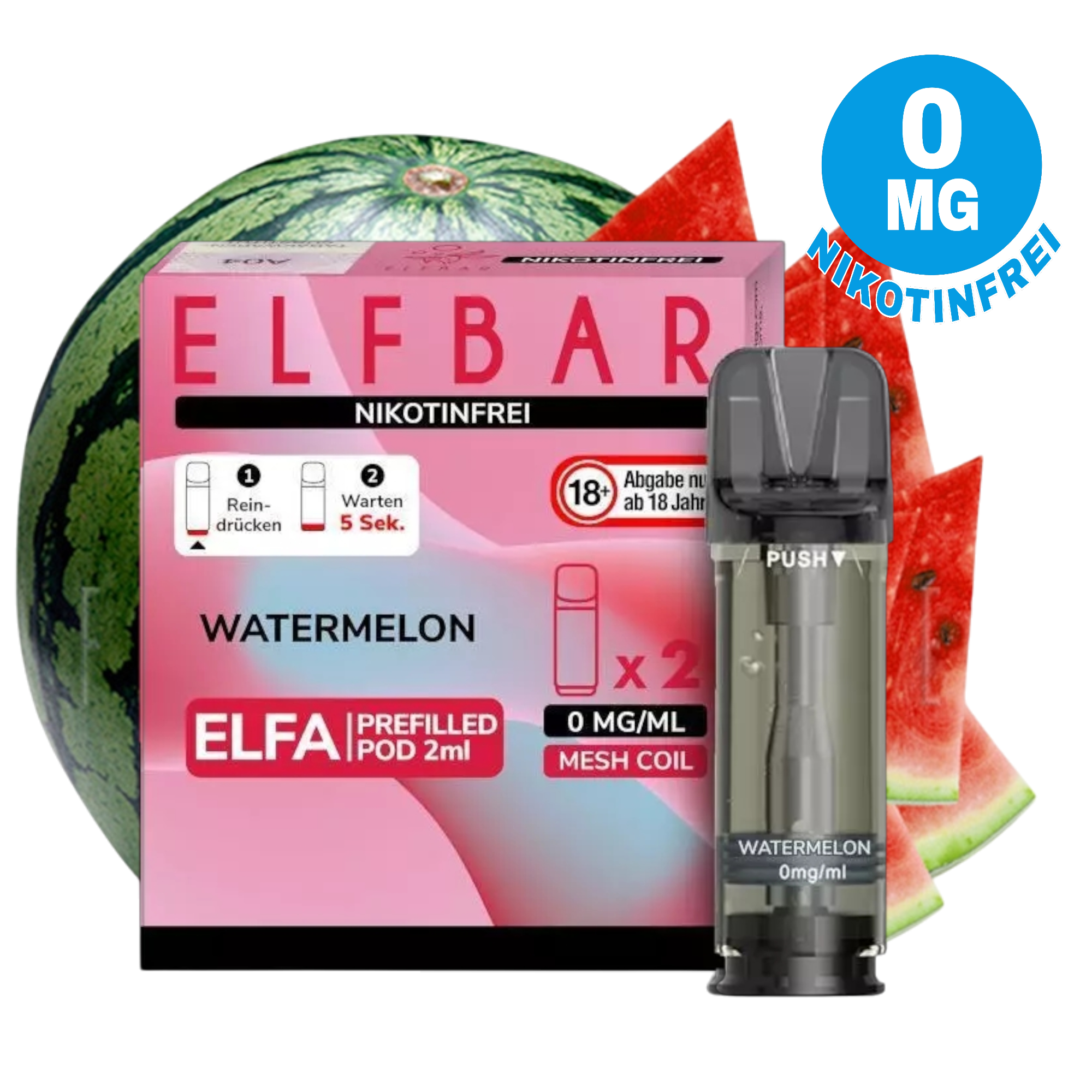 Nikotinfrei - Elfbar - ELFA - Prefilled Pod - Watermelon - 2ml - 2er Pack