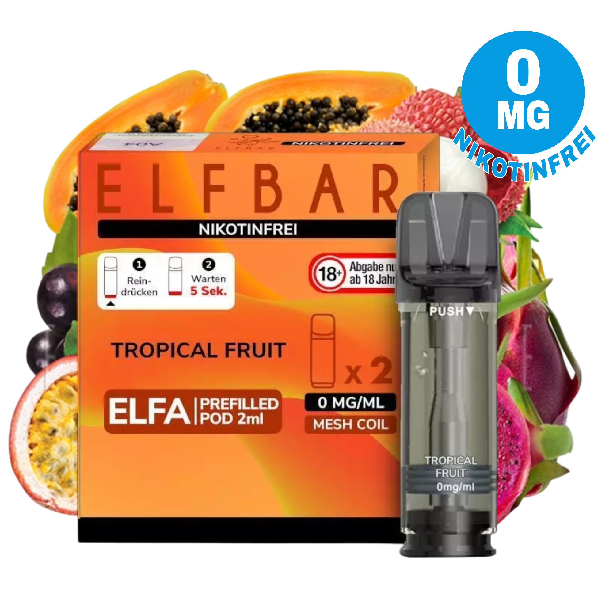 Nikotinfrei - Elfbar - ELFA - Prefilled Pod - Tropical Fruits - 2ml - 2er Pack