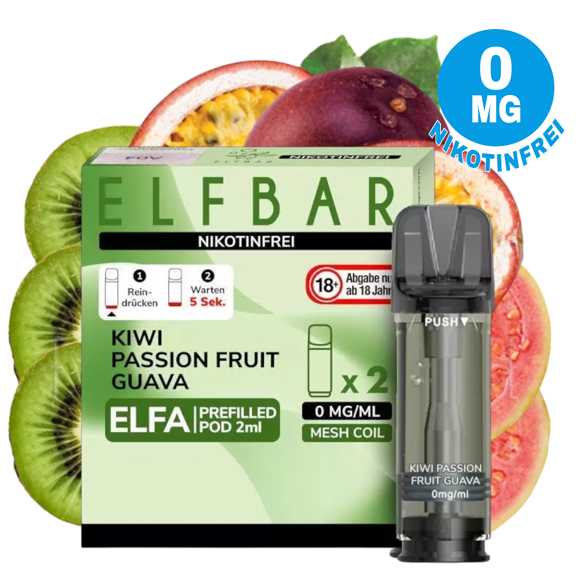 Nikotinfrei - Elfbar - ELFA - Prefilled Pod - Kiwi Passion Fruit Guava - 2ml - 2er Pack