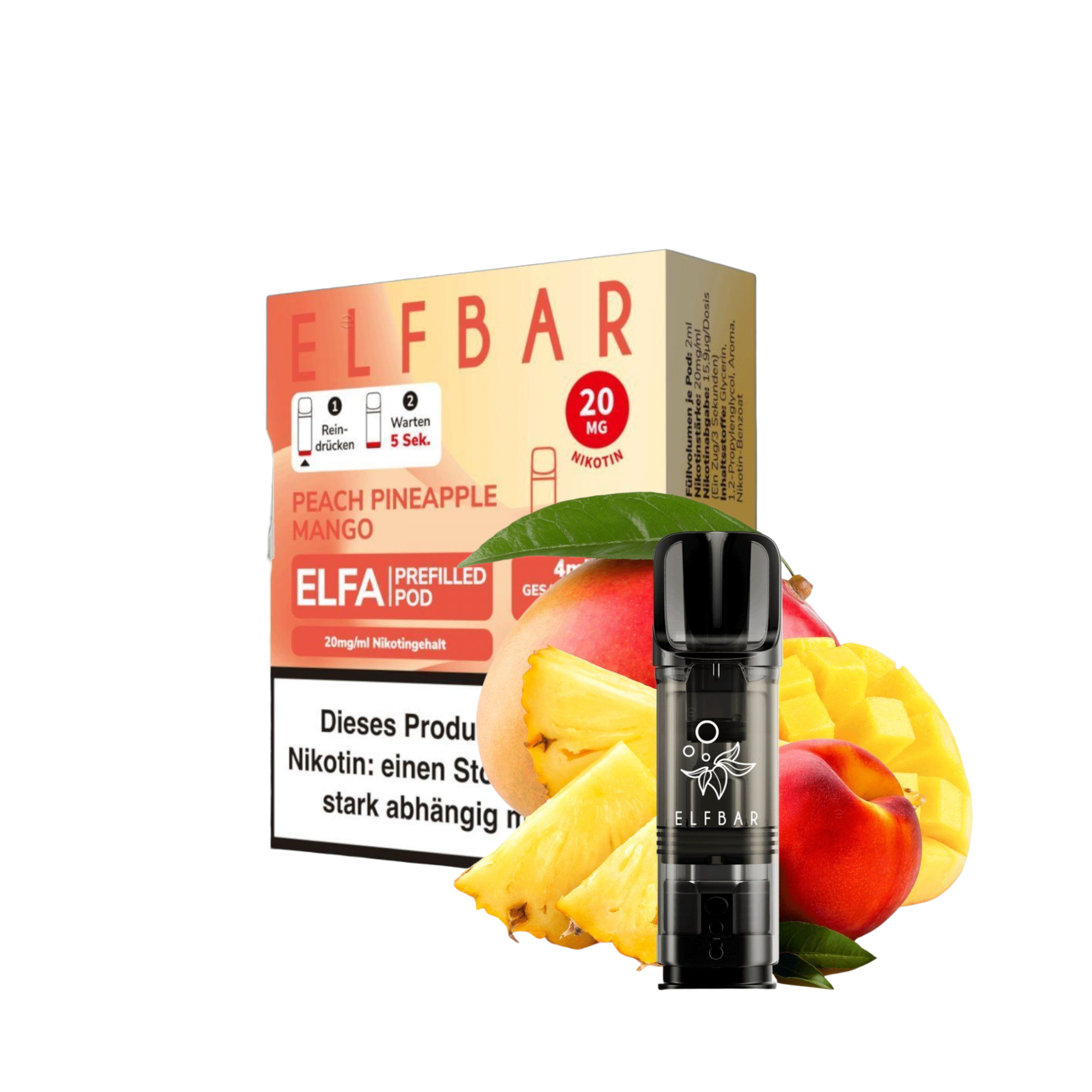Elfbar - ELFA - Prefilled Pod - Peach Pineapple Mango - 2ml - 2er Pack