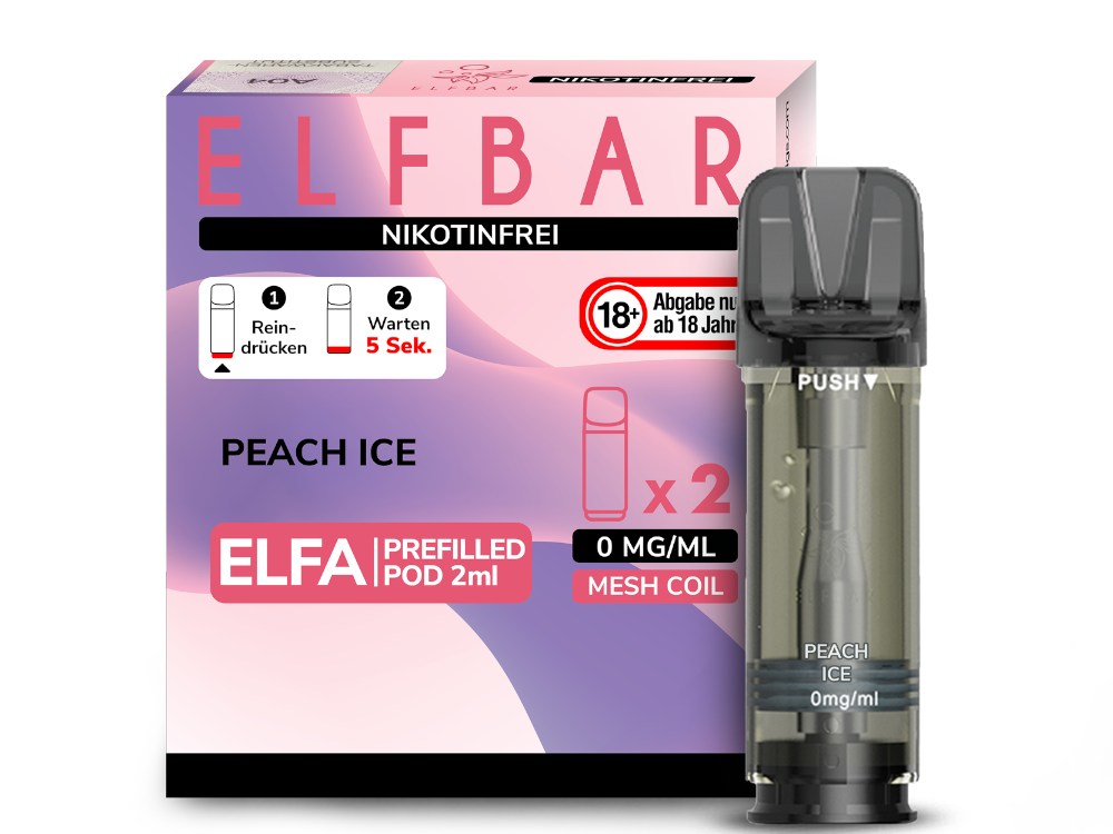 Nikotinfrei - Elfbar - ELFA - Prefilled Pod - Peach Ice - 2ml - 2er Pack