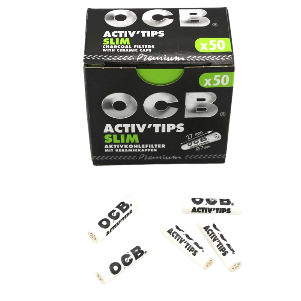 OCB - AKTIVKOHLEFILTER - ACTIV TIPS SLIM - Ø 7 MM - 50 STÜCK