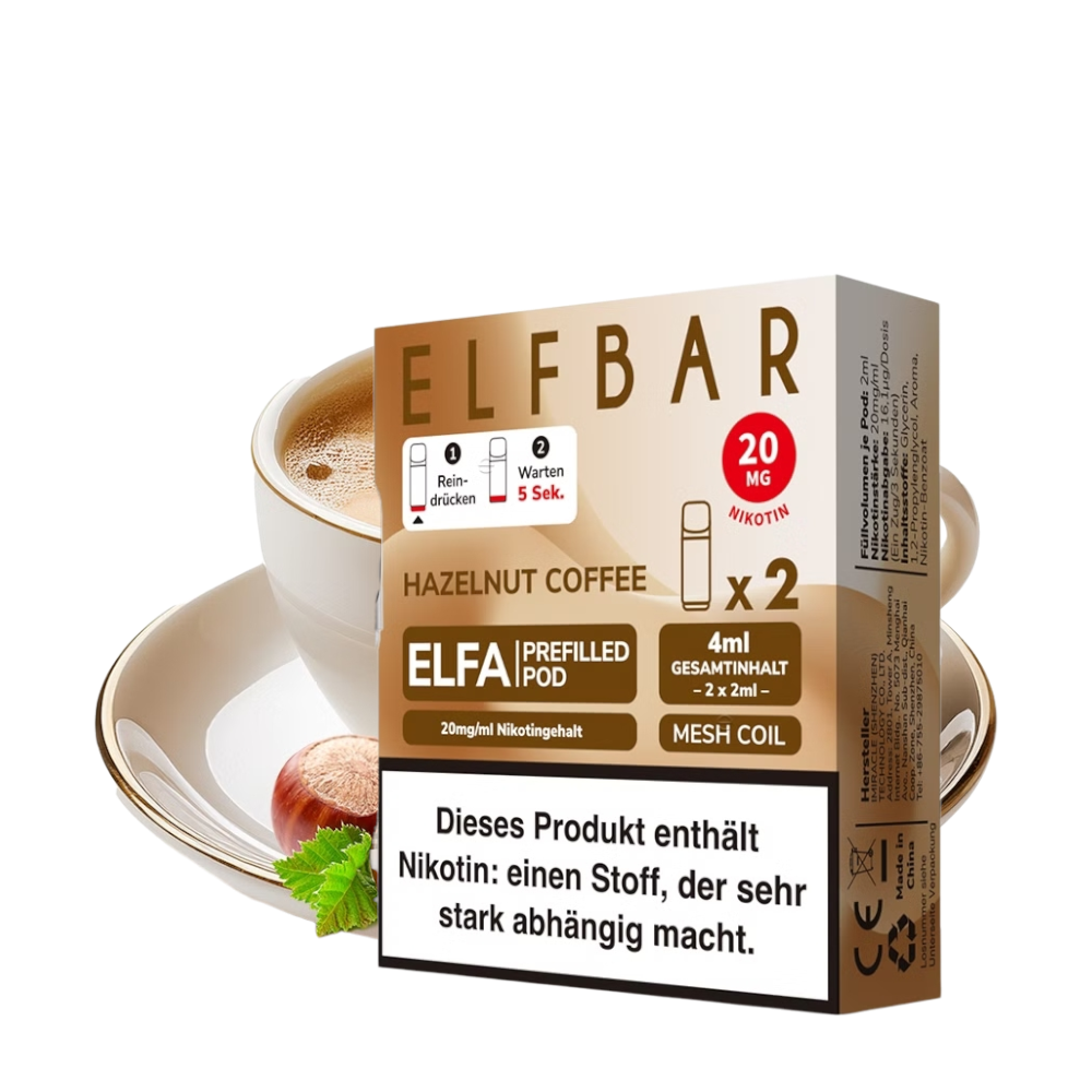 Elfbar - ELFA - Prefilled Pod - 2ml - 2er Pack - Hazelnut Coffee - 20mg