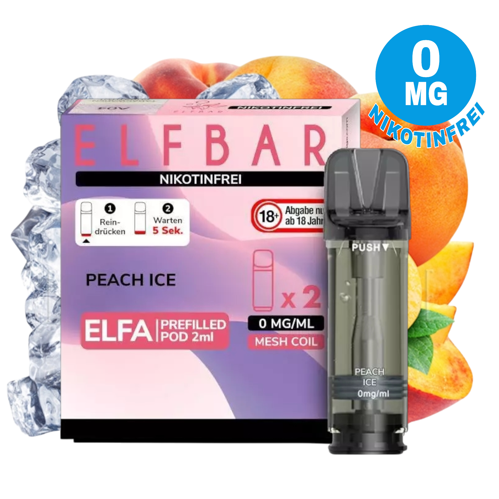 Nikotinfrei - Elfbar - ELFA - Prefilled Pod - Peach Ice - 2ml - 2er Pack