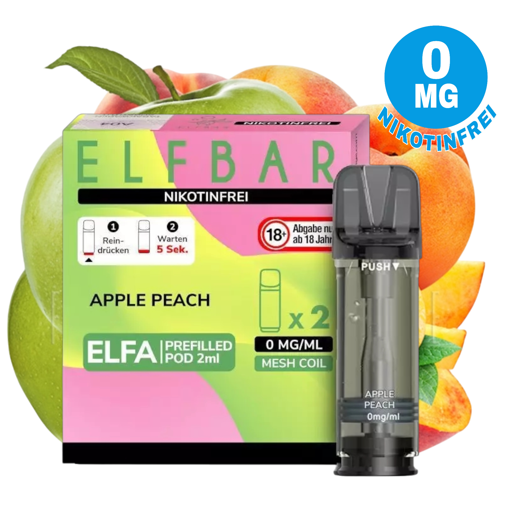 Nikotinfrei - Elfbar - ELFA - Prefilled Pod - Apple Peach - 2ml - 2er Pack