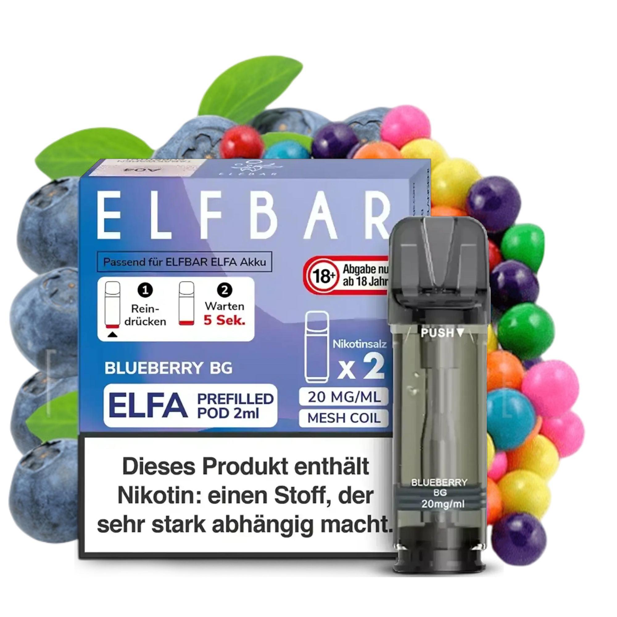 ELFBAR ELFA BLUEBERRY BG 20MG NIKOTIN 2ER PACK