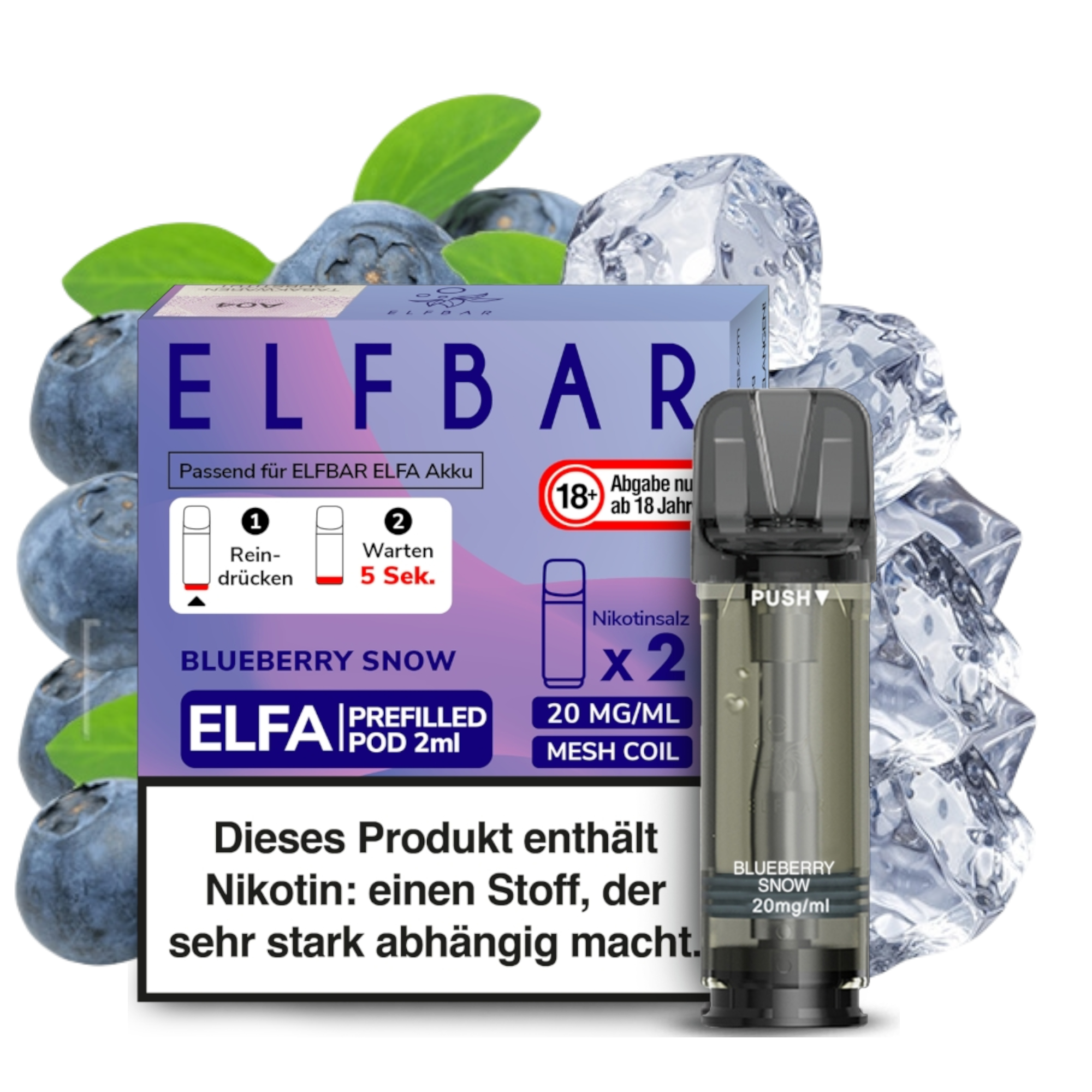 ELFBAR ELFA BLUEBERRY SNOOW 20MG NIKOTIN 2ER PACK