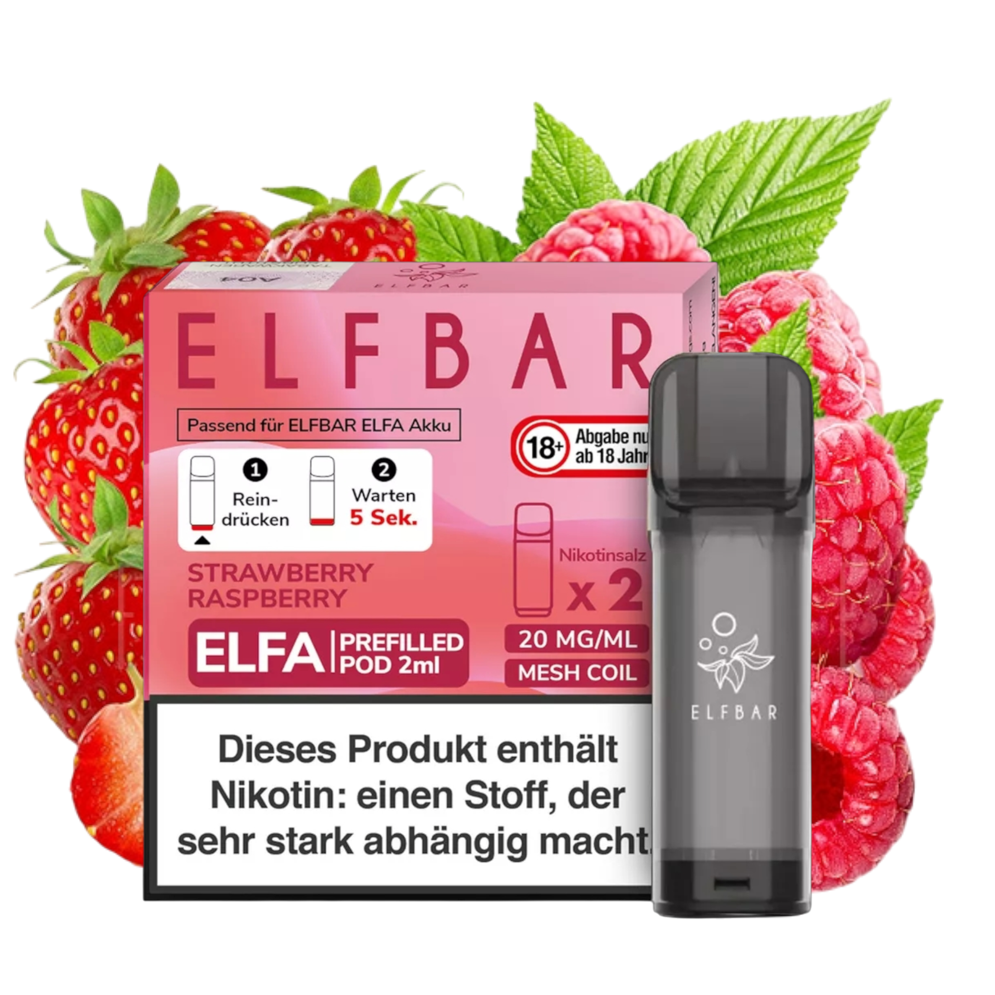 ELFBAR ELFA STRAWBERRY RASPBERRY 20MG NIKOTIN 2ER PACK