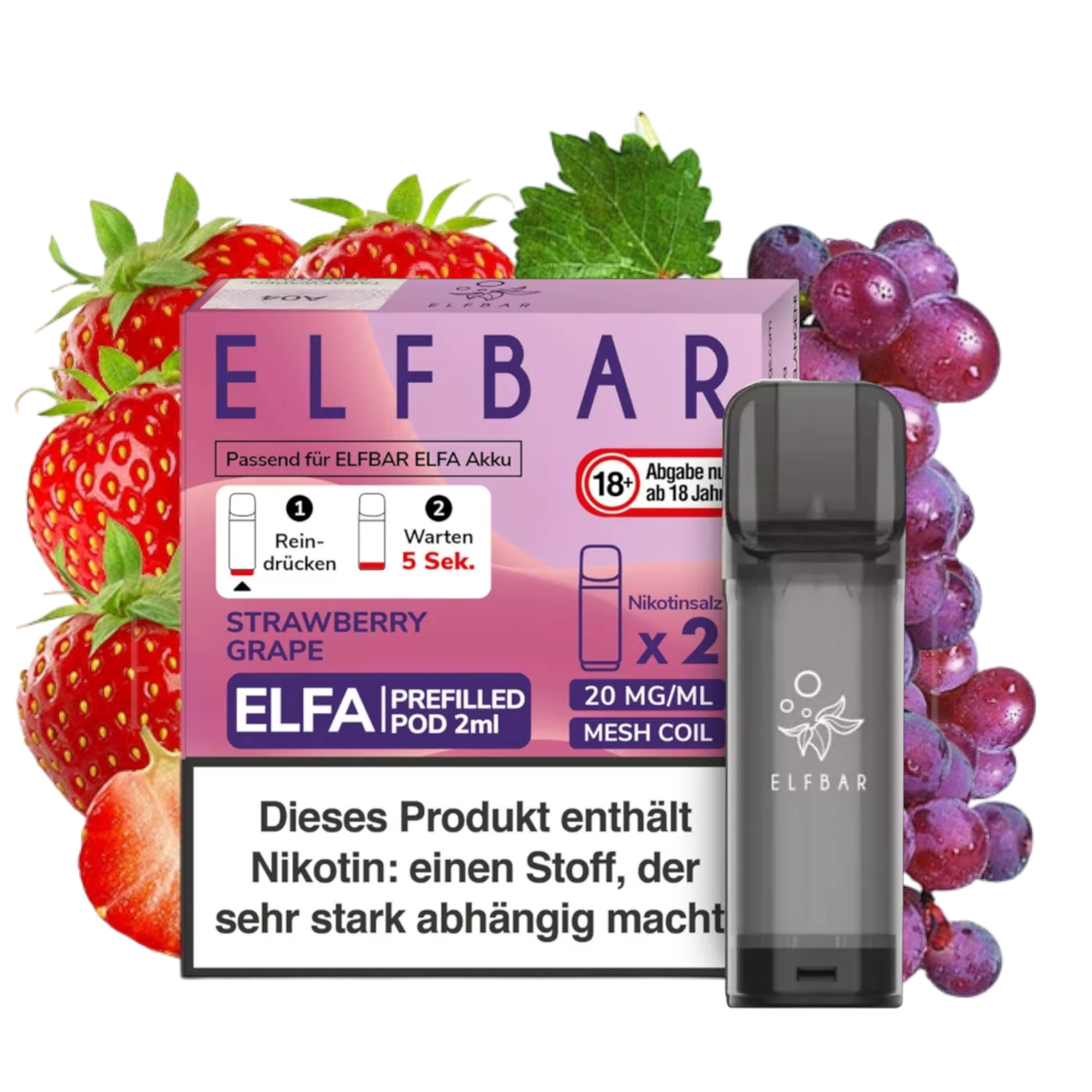 ELFBAR ELFA STRAWBERRY GRAPE 20MG NIKOTIN 2ER PACK