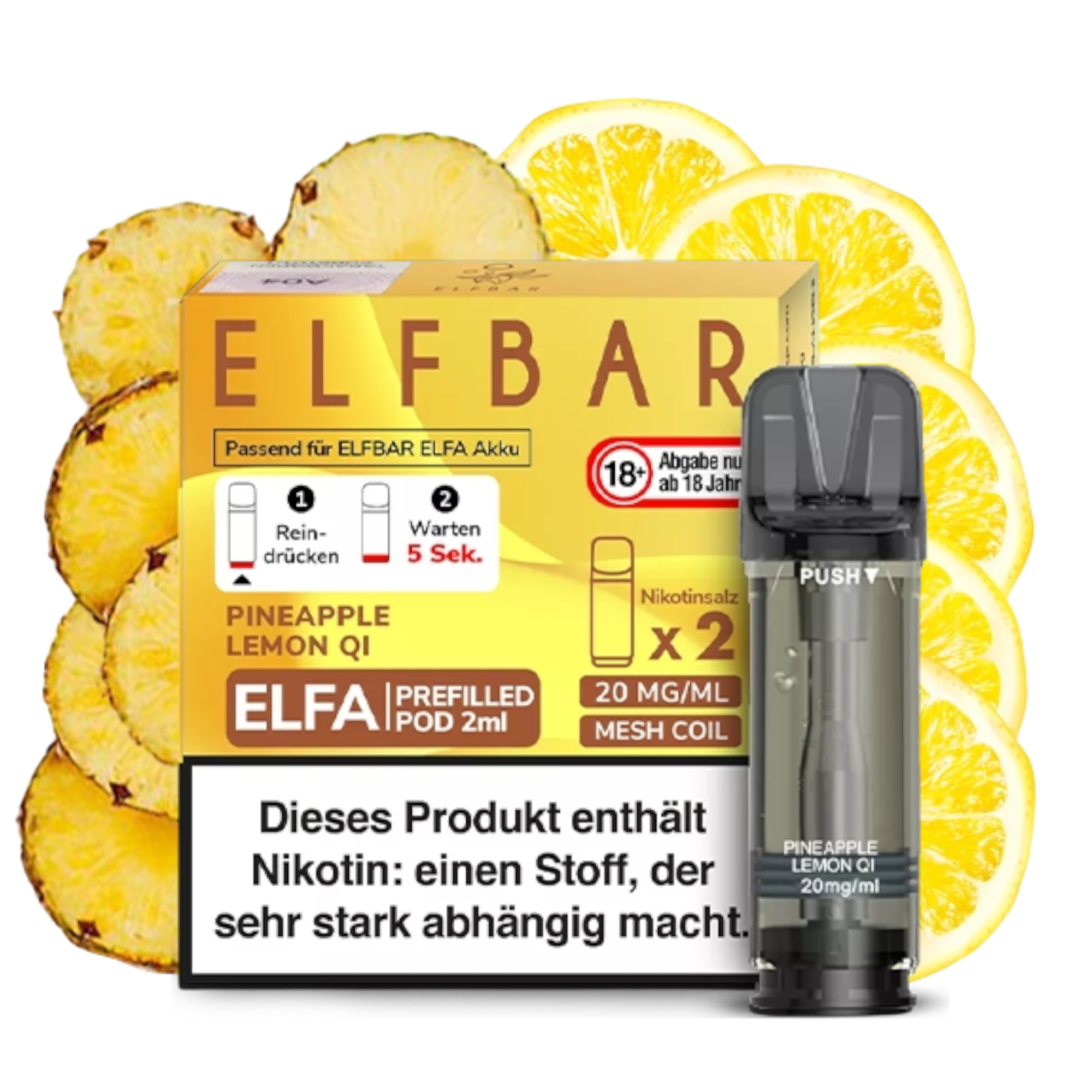 ELFBAR ELFA PINEAPPLE LEMON QI 20MG NIKOTIN 2ER PACK