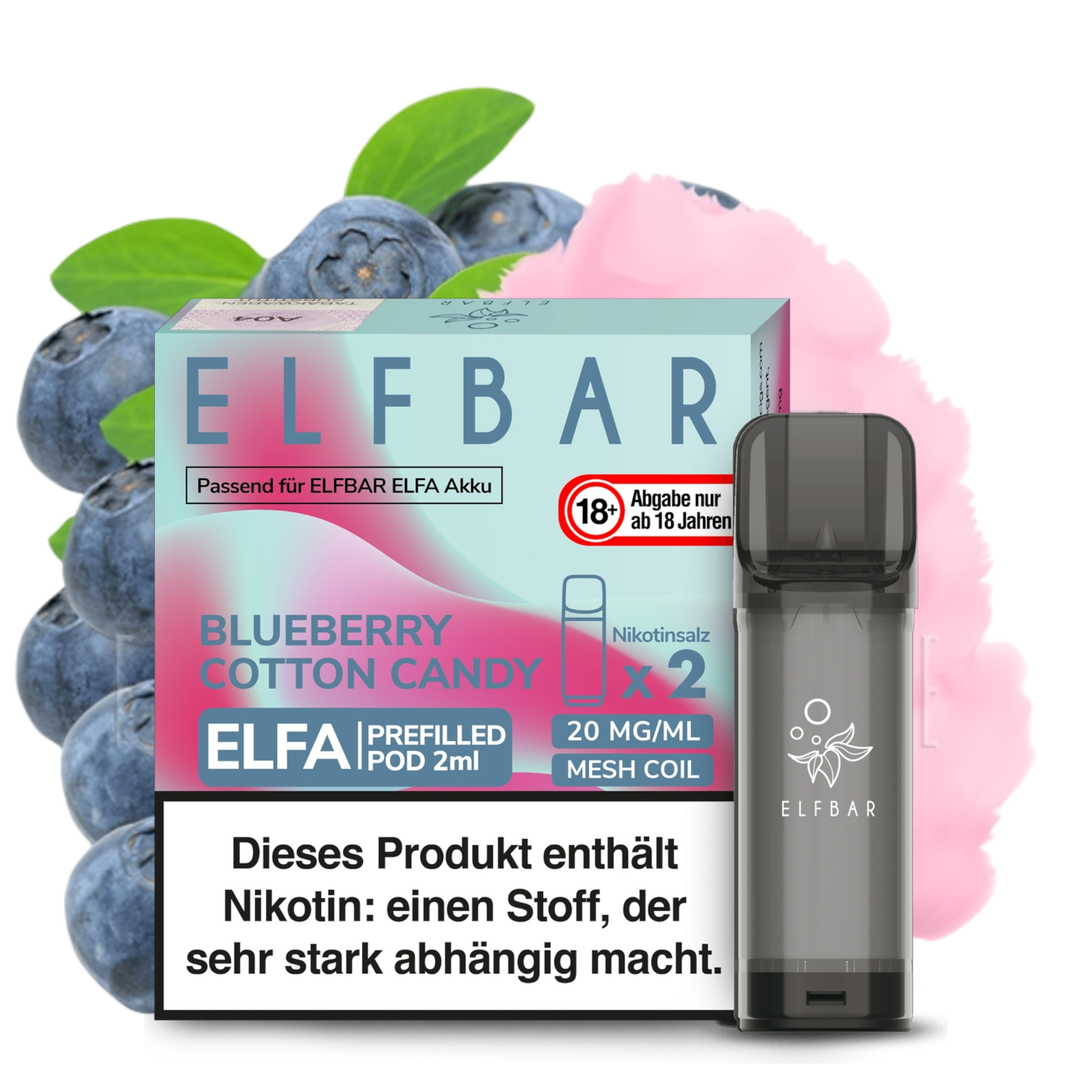 ELFBAR ELFA Blueberry Cotton Candy 20mg Nikotin 2er Pack