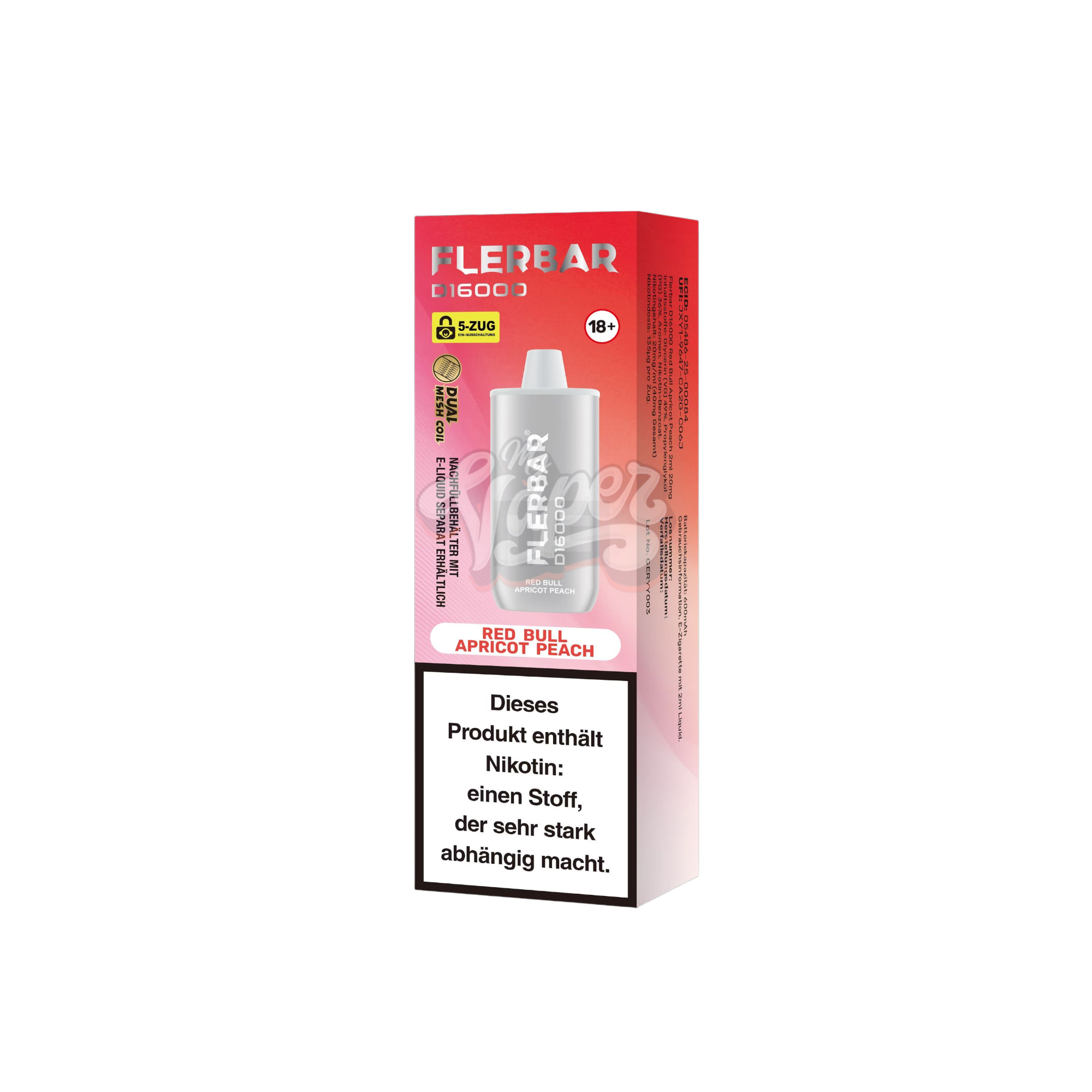 Flerbar - D16000 - 2ml - Einweg E-Zigarette - 20mg - Red Bull Apricot Peach