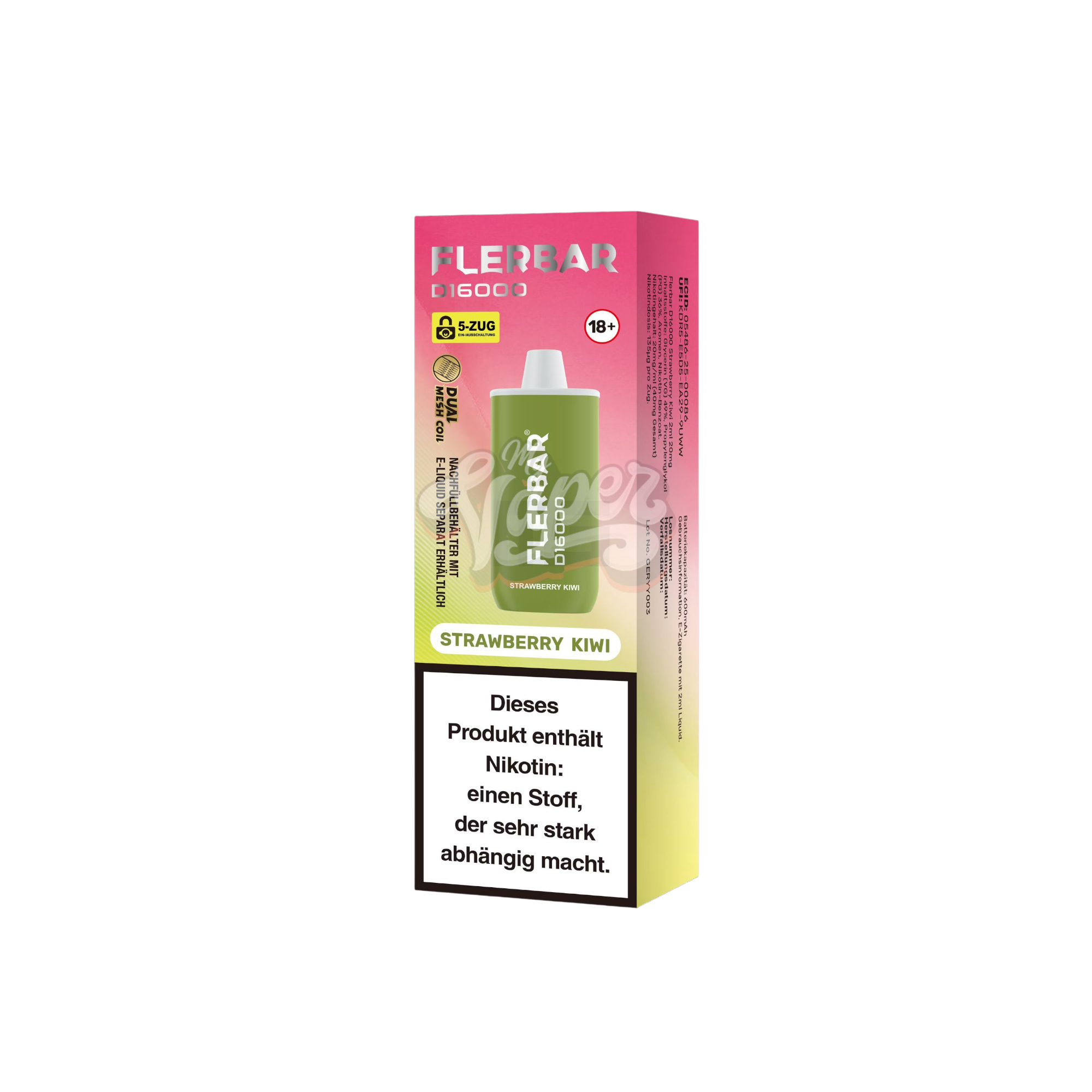 Flerbar - D16000 - 2ml - Einweg E-Zigarette - 20mg - Strawberry Kiwi