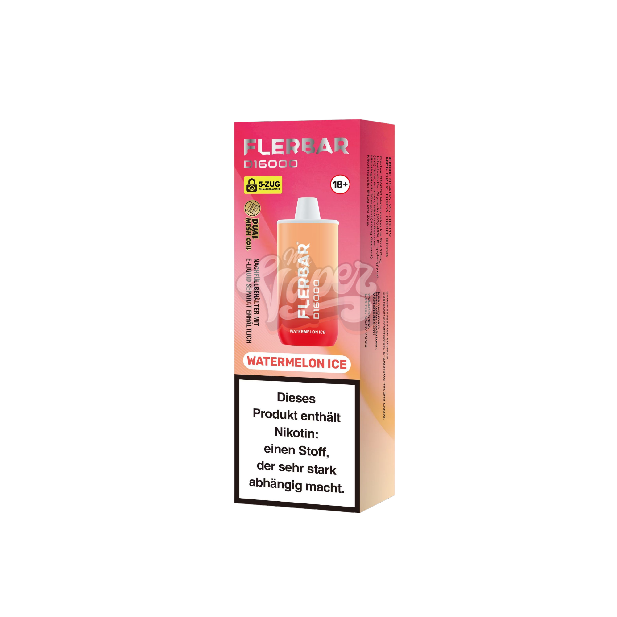 Flerbar - D16000 - 2ml - Einweg E-Zigarette - 20mg - Watermelon Ice