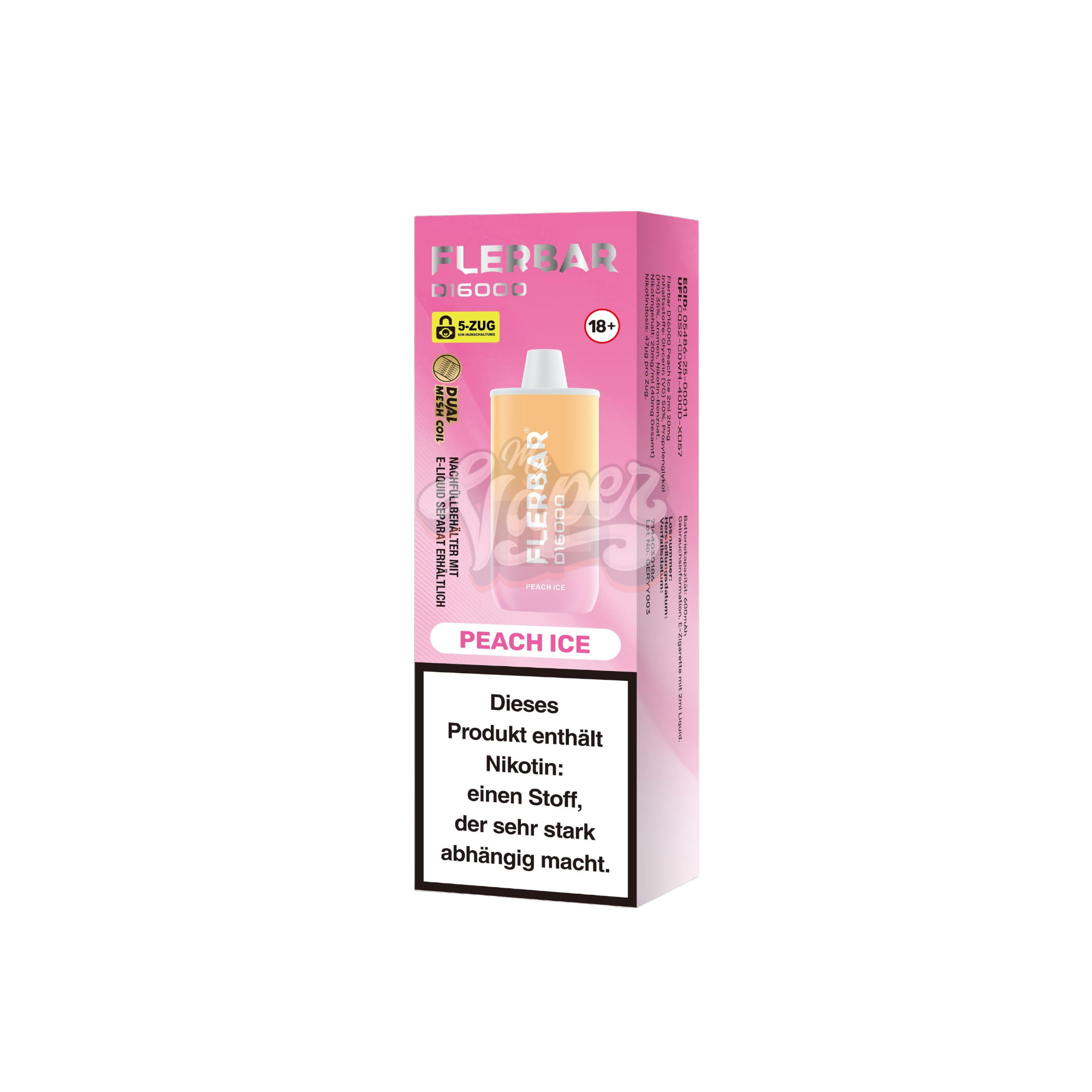 Flerbar - D16000 - 2ml - Einweg E-Zigarette - 20mg - Peach Ice