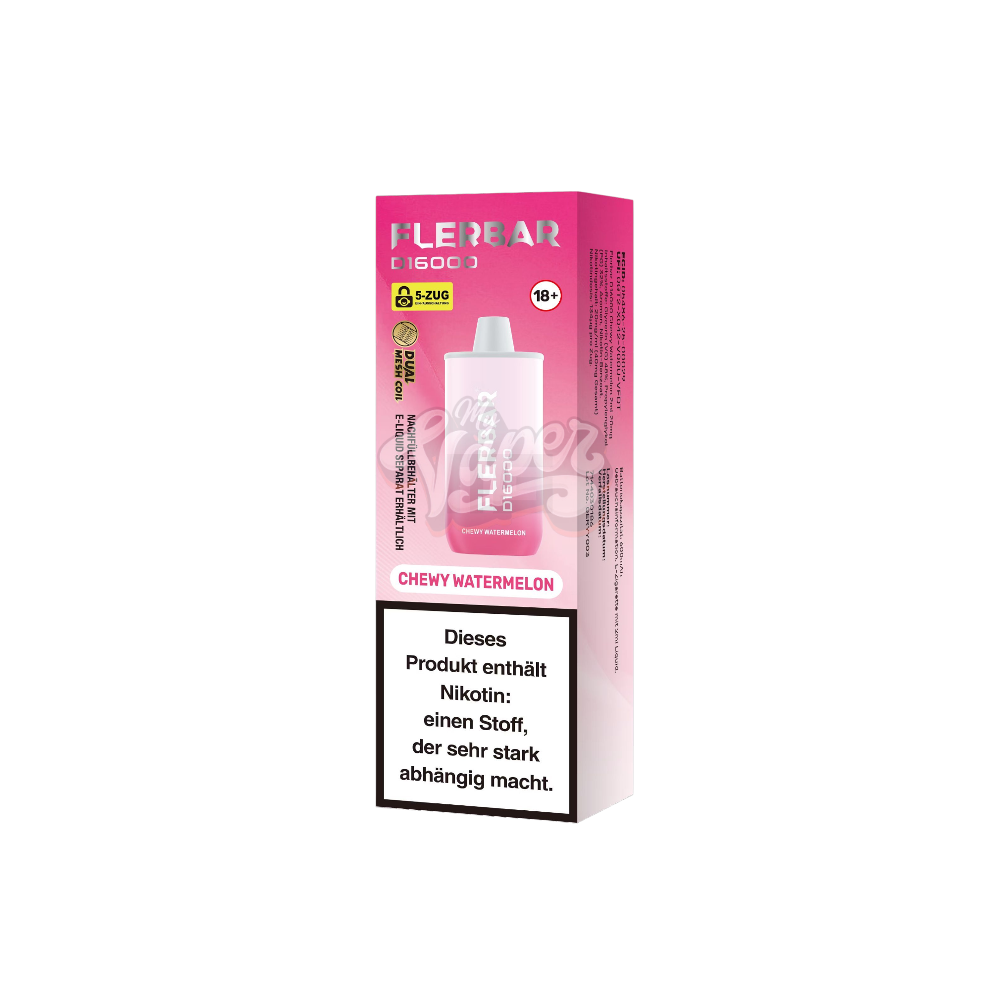 Flerbar - D16000 - 2ml - Einweg E-Zigarette - 20mg - Chewy Watermelon
