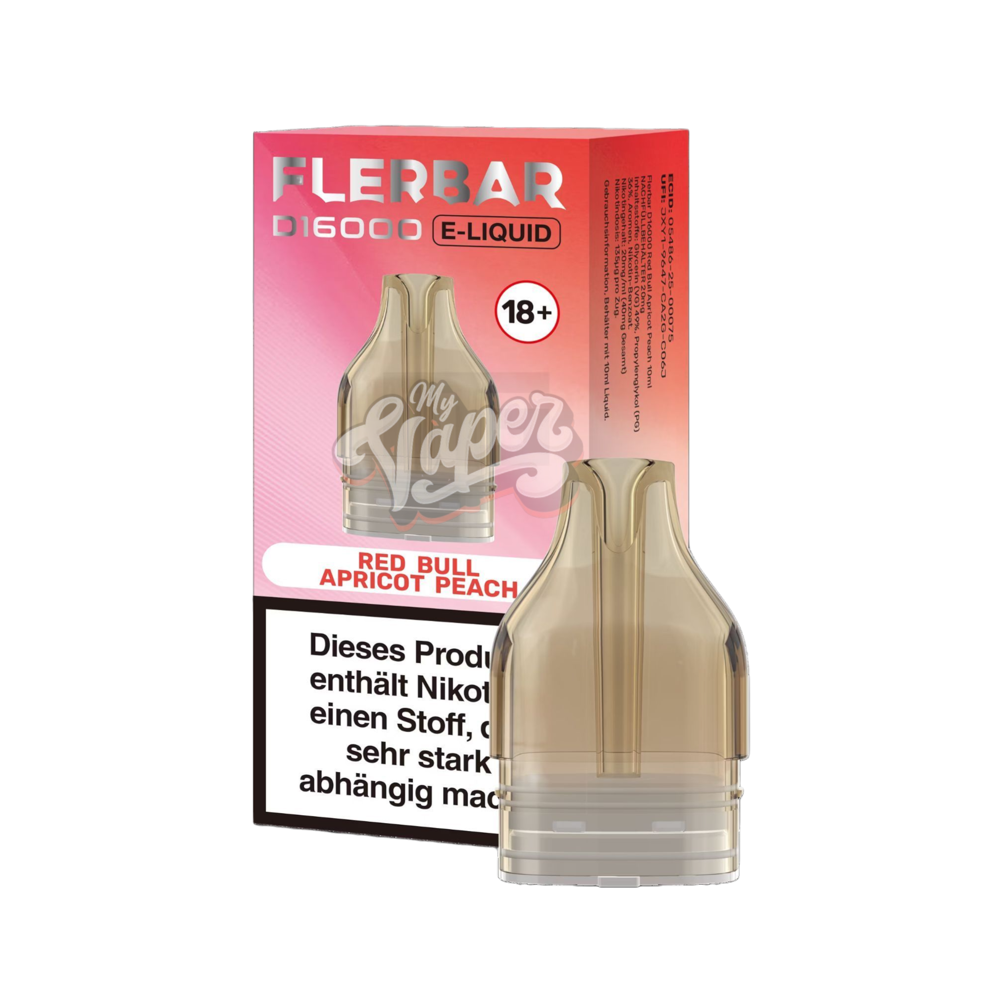 Flerbar - D16000 - 10ml - Nachfüllbehälter - 20mg - Red Bull Apricot Peach