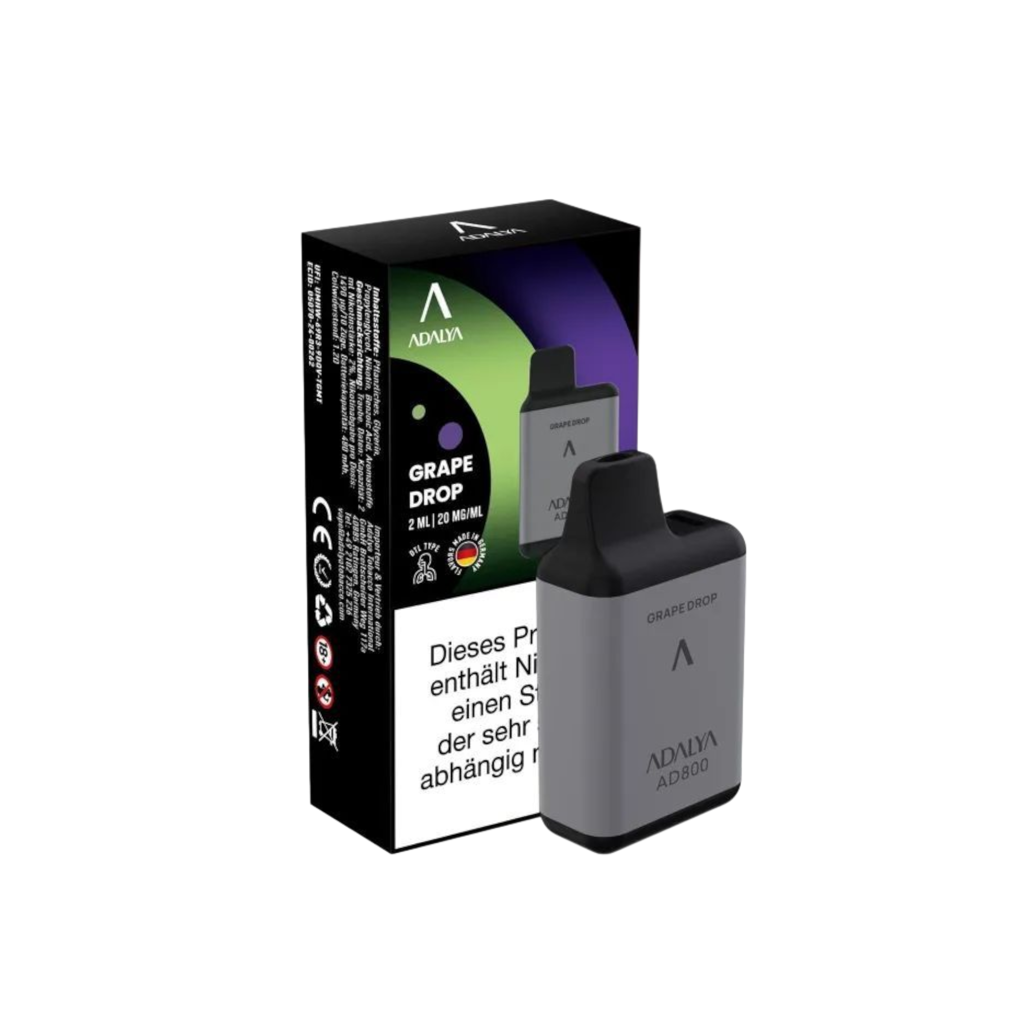 Adalya - AD800 Einweg Vape - 20mg - Grape Drop