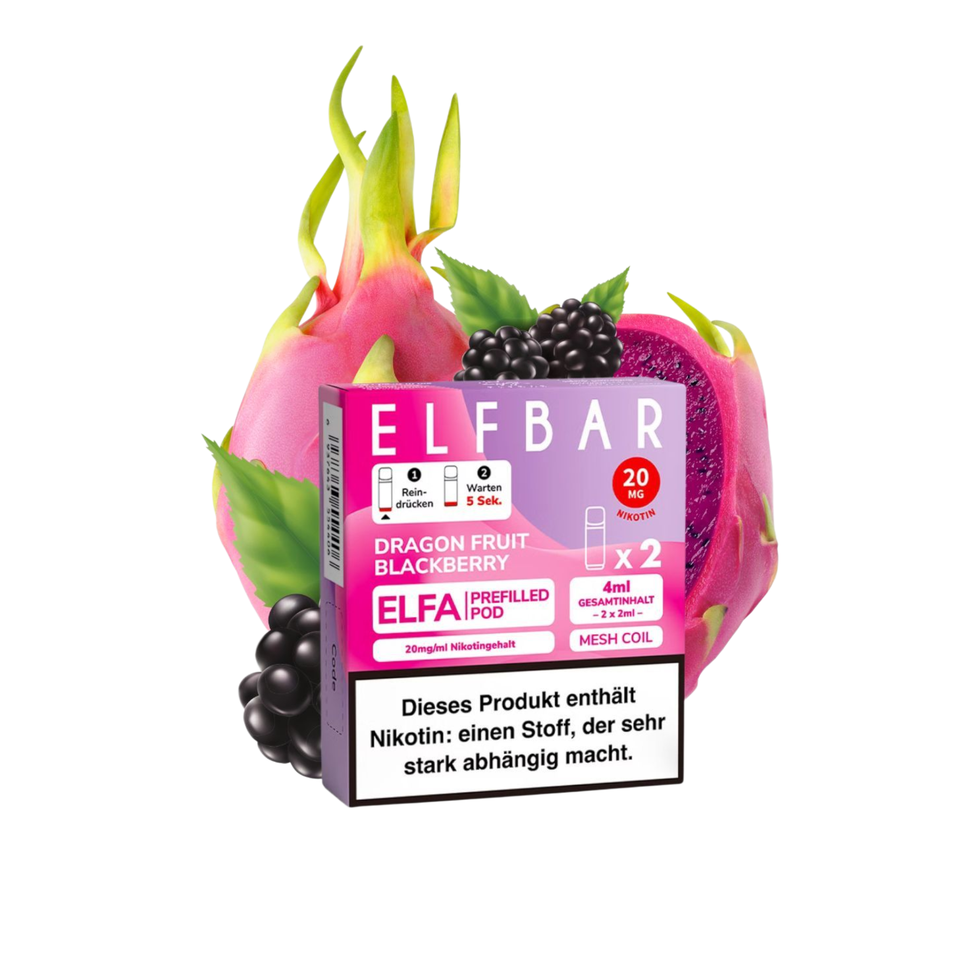 Elfbar - ELFA - Prefilled Pod - 2ml - 2er Pack - Dragon Fruit Blackberry